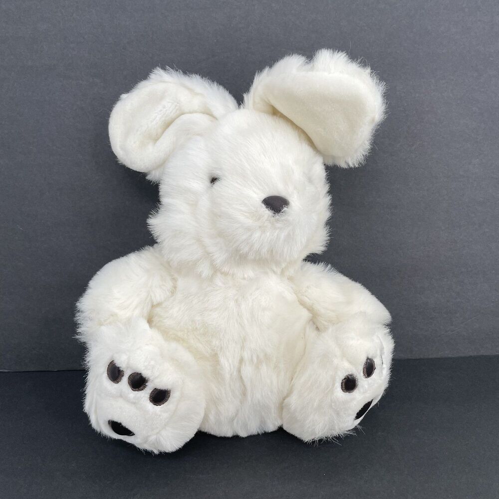 Fine Toy Co Vons White Bunny Rabbit Plush Stuffed Animal Pleather Pads Korea 14"